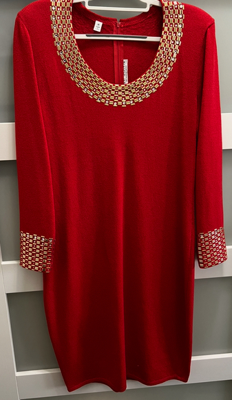 St. John Dresses & Skirts - St. John Embellished Red Knit Evening Dress - Marie Gray * Holiday Ready *